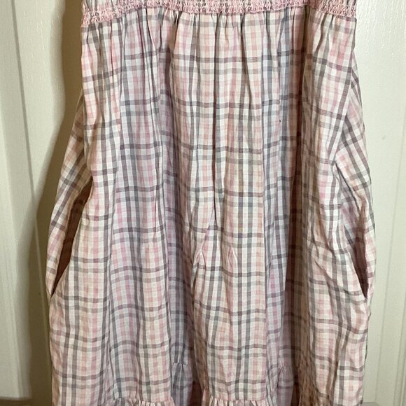 French Connection Women's Pink Grey Check Smocked Midi Sun Dress Size S Vacation - Picture 5 of 8
